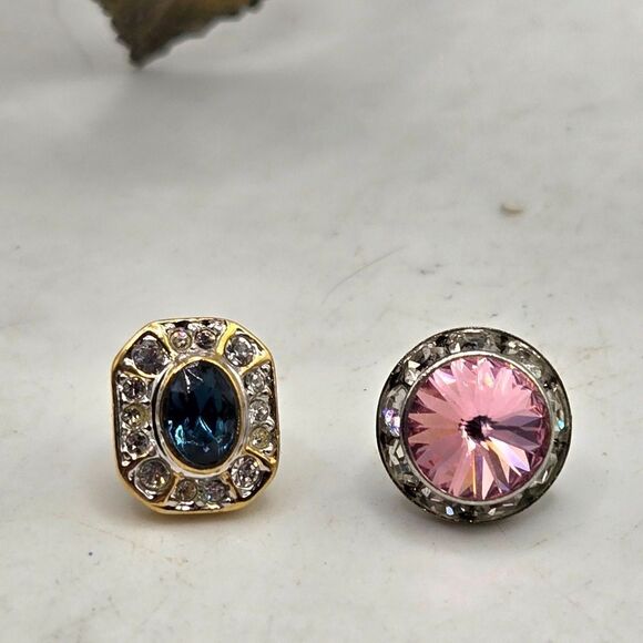"5/$25" Mismatched Pink/Blue Crystal Bling Stud Earrings - Picture 3 of 9